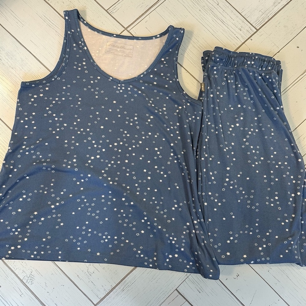 Eddie Bauer Star Print Pajama Set Blue Cozy Sleepwear Small